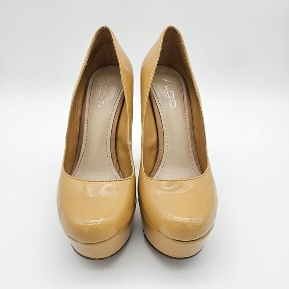 Aldo Nude/Tan Round Toe Platform High Heel Pump, Patent Vegan Leather, Size 36 - Picture 4 of 15